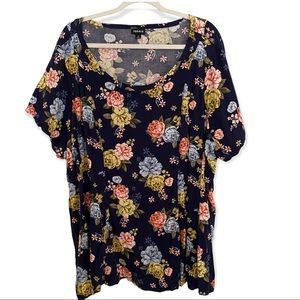 Torrid Navy Floral Challis Fit & Flare Short Sleeve Blouse